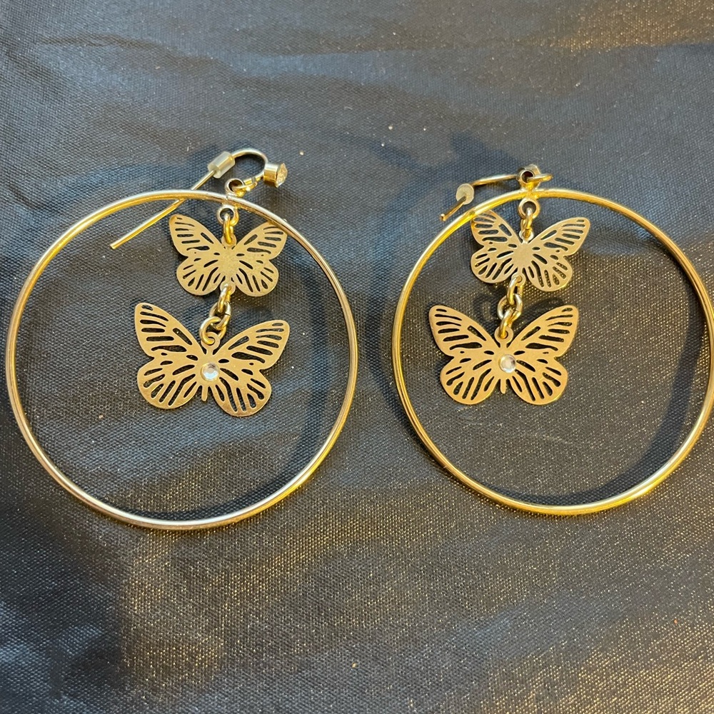 Gold Butterfly Hoop Earrings